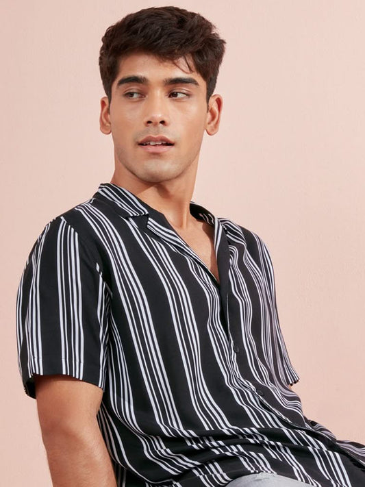 Nuon Black Striped Relaxed-Fit Shirt