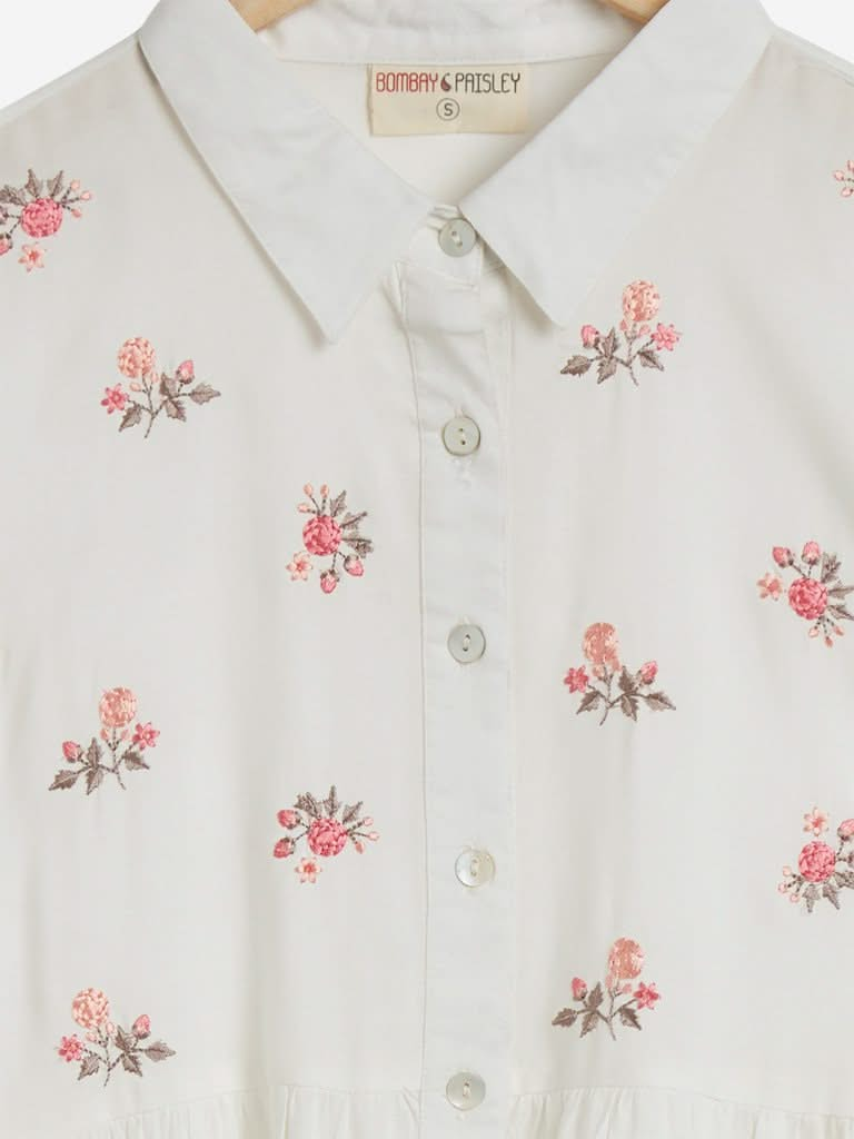 Bombay Paisley White Floral Fit-And-Flare Top