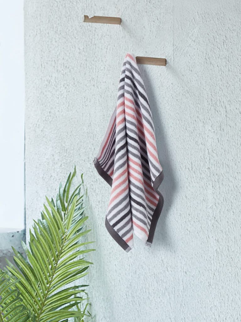 Westside Home Pink Stripe Printed 500 GSM Hand Towel