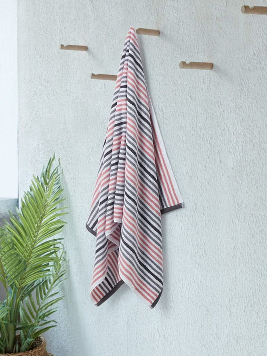 Westside Home Pink Stripe Printed 500 GSM Bath Towel