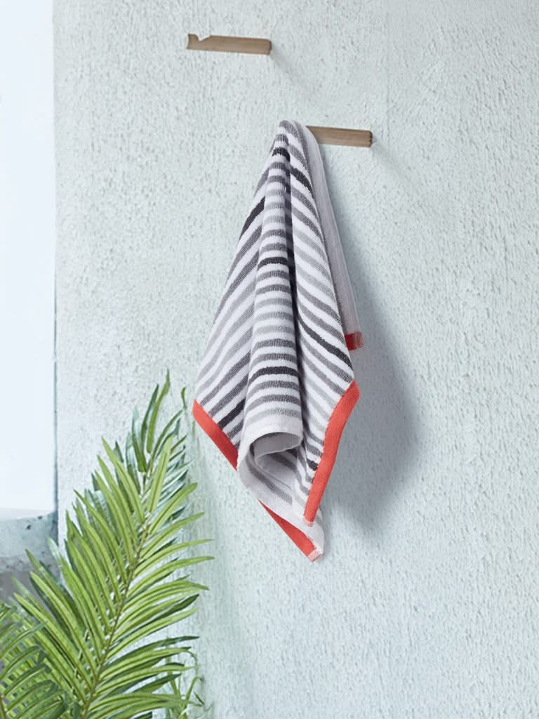 Westside Home Grey Stripe Printed 500 GSM Hand Towel