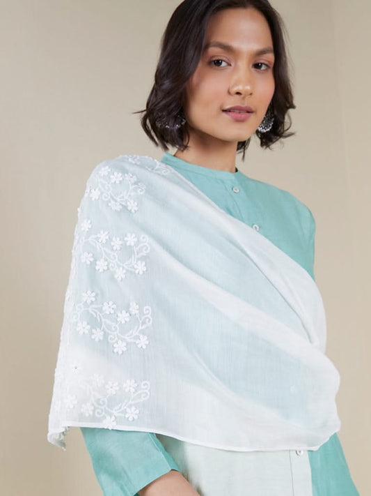 Zuba White Floral Dupatta