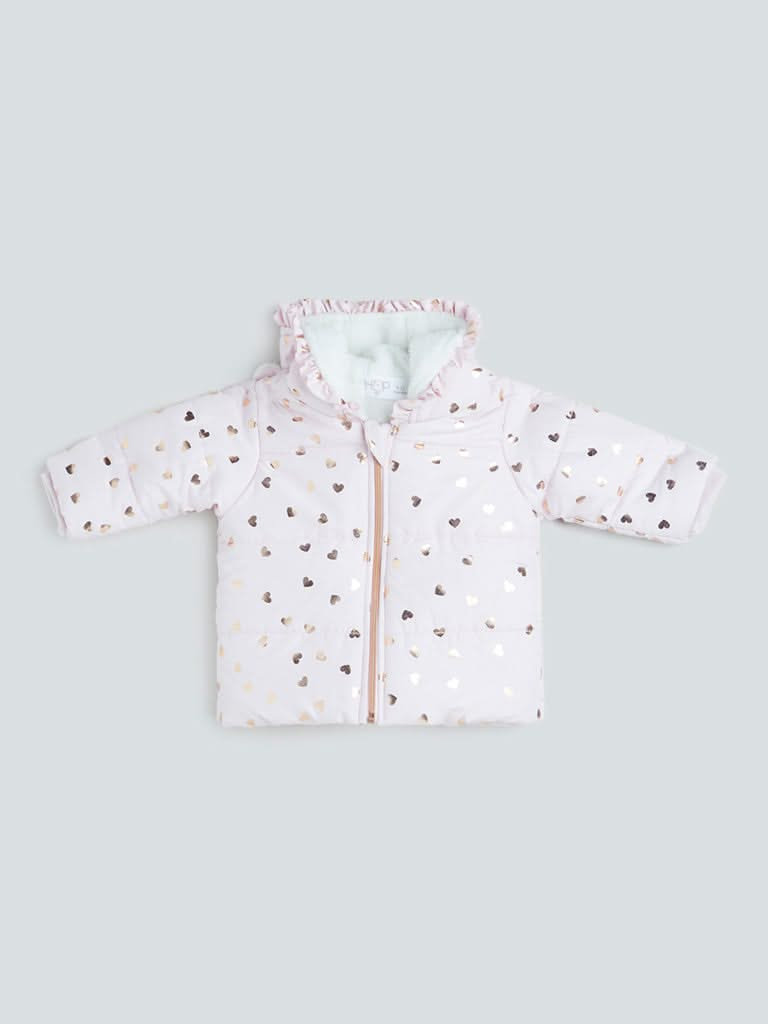 HOP Baby Light Pink Printed Puffer Jacket