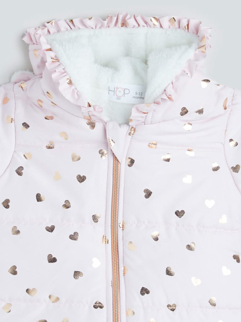 HOP Baby Light Pink Printed Puffer Jacket