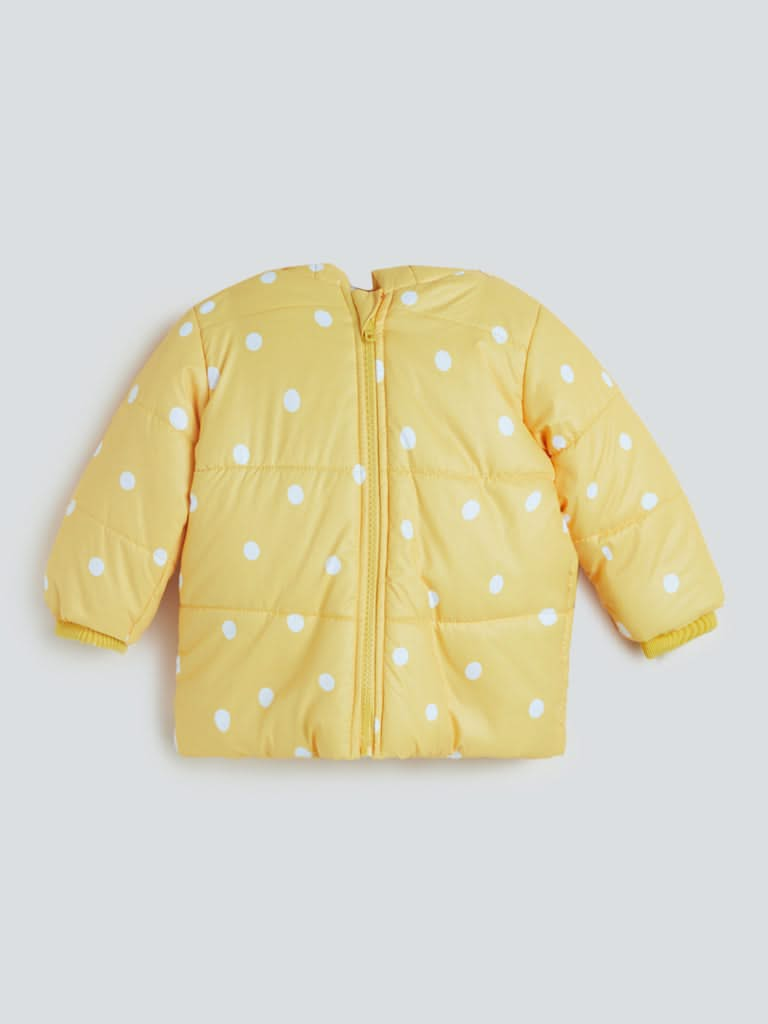 HOP Baby Yellow Dotted Puffer Hooded Jacket