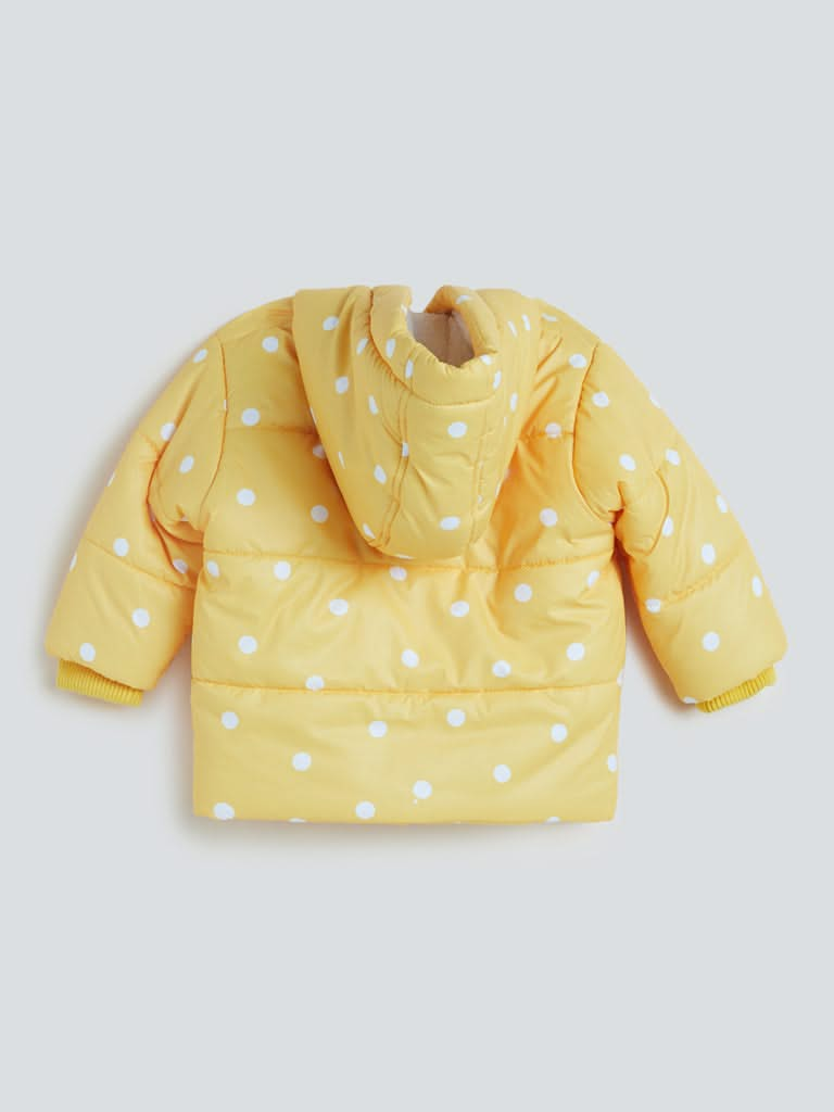 HOP Baby Yellow Dotted Puffer Hooded Jacket