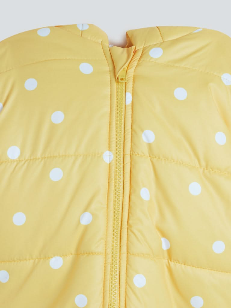 HOP Baby Yellow Dotted Puffer Hooded Jacket