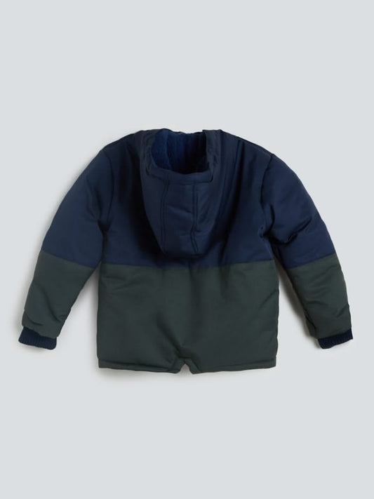 HOP Kids Green Colour-Block Hooded Jacket