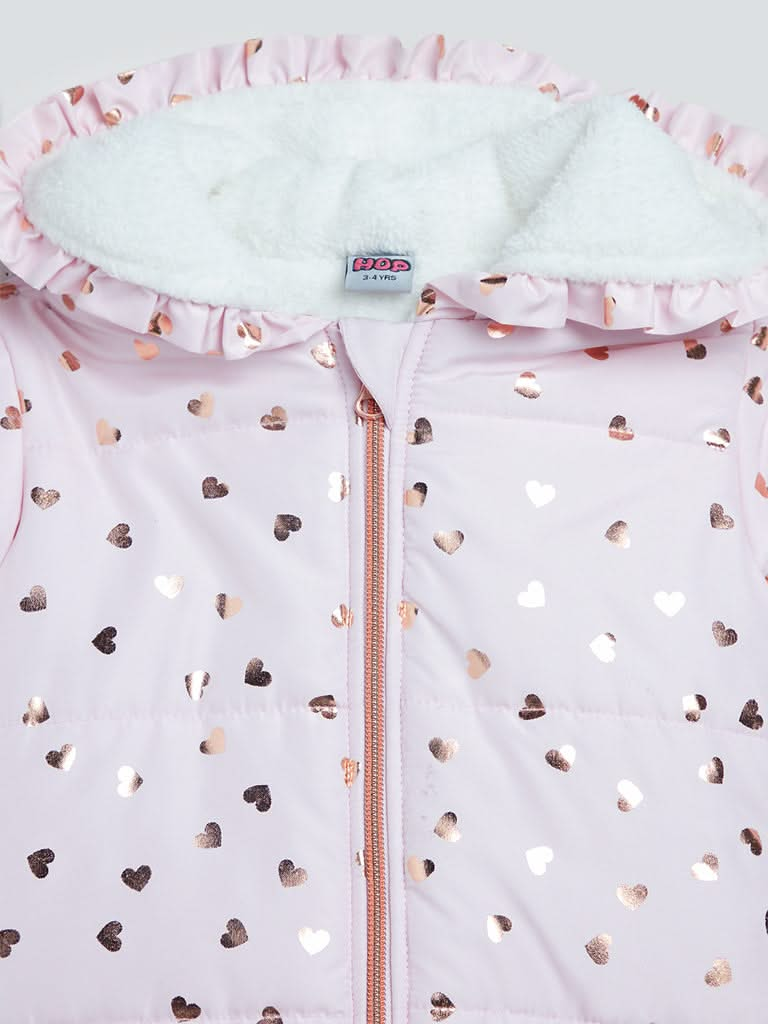 HOP Kids Light Pink Printed Puffer Jacket