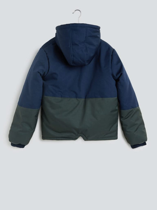 Y&F Kids Green Colour-Block Hooded Jacket