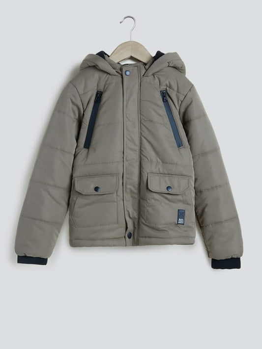 Y&F Kids Beige Hooded Puffer Jacket