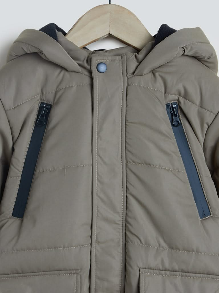 Y&F Kids Beige Hooded Puffer Jacket