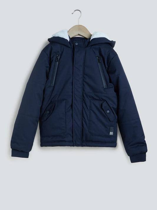 Y&F Kids Navy Puffed Hooded Jacket