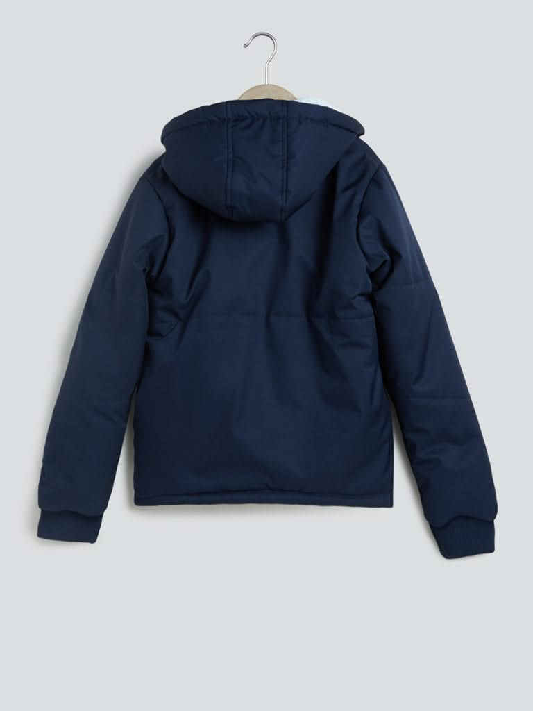 Y&F Kids Navy Puffed Hooded Jacket