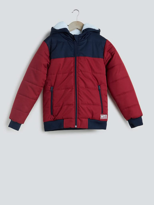 Y&F Kids Navy Colour-Block Hooded Jacket