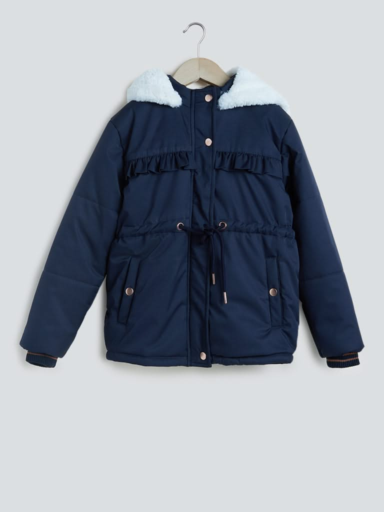 Y&F Kids Navy Puffer Hooded Jacket