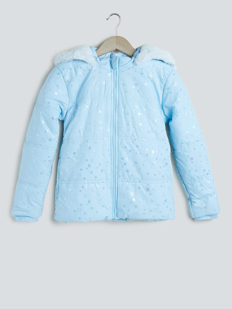 Y&F Kids Light Blue Star Print Hooded Jacket