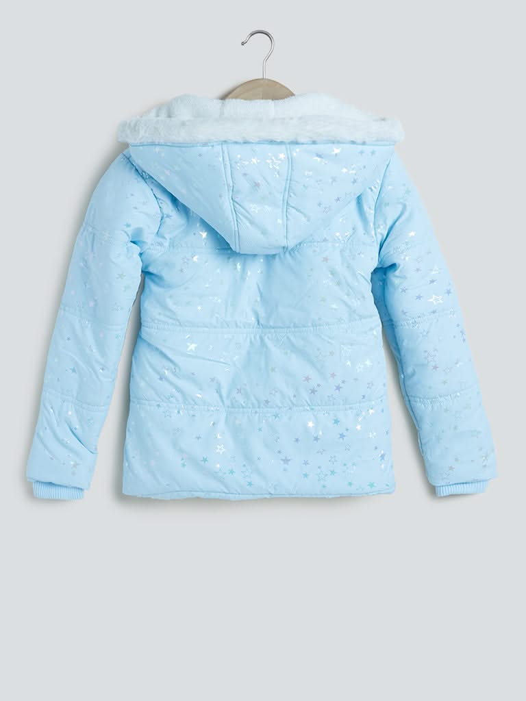 Y&F Kids Light Blue Star Print Hooded Jacket