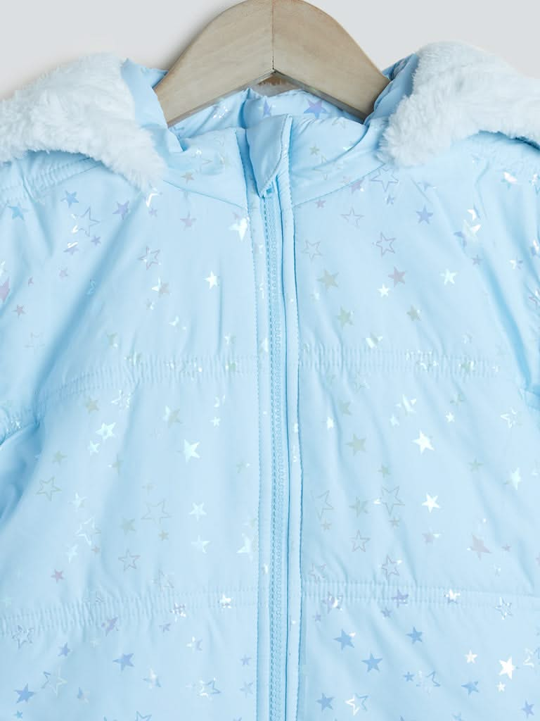 Y&F Kids Light Blue Star Print Hooded Jacket