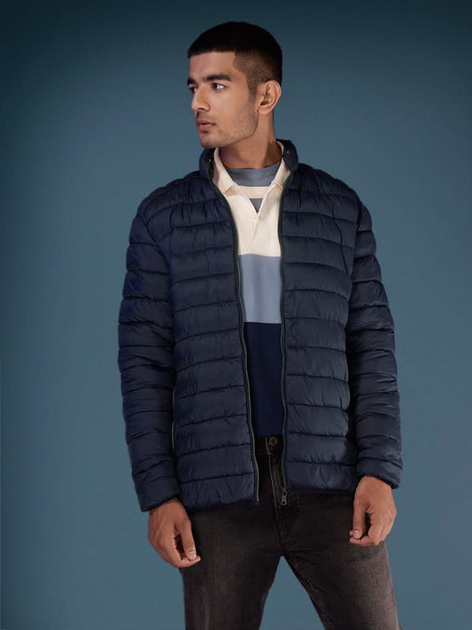 WES Casuals Navy Relaxed-Fit Puffer Jacket