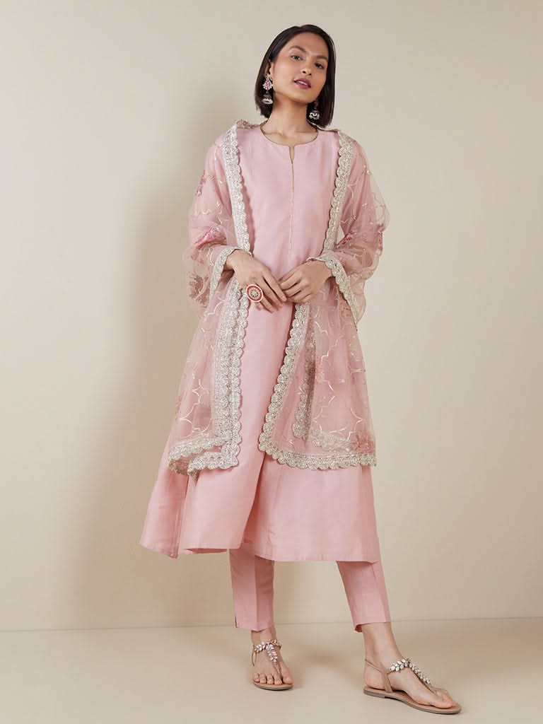 Vark Pink A-line Kurta and Dupatta Set