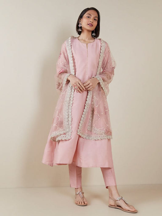 Vark Pink A-line Kurta and Dupatta Set