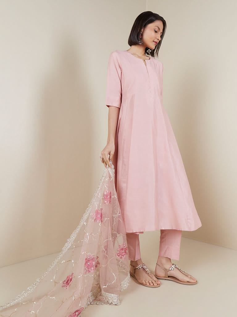 Vark Pink A-line Kurta and Dupatta Set