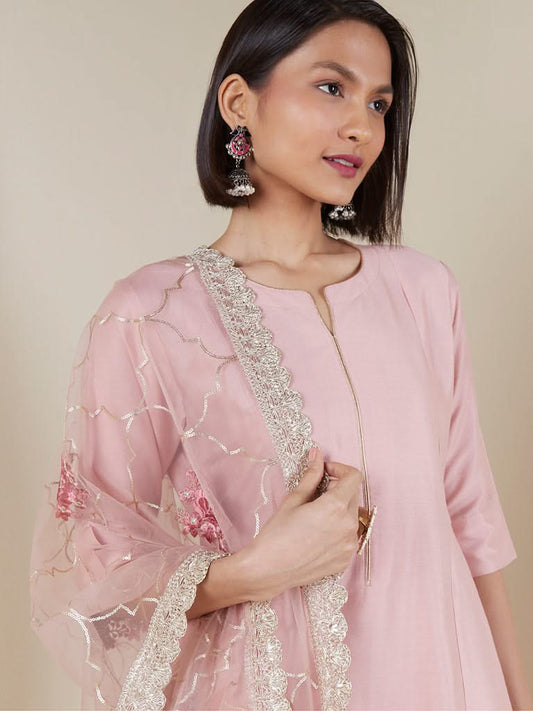 Vark Pink A-line Kurta and Dupatta Set