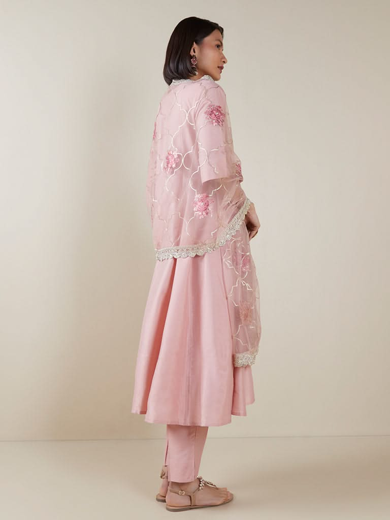 Vark Pink A-line Kurta and Dupatta Set