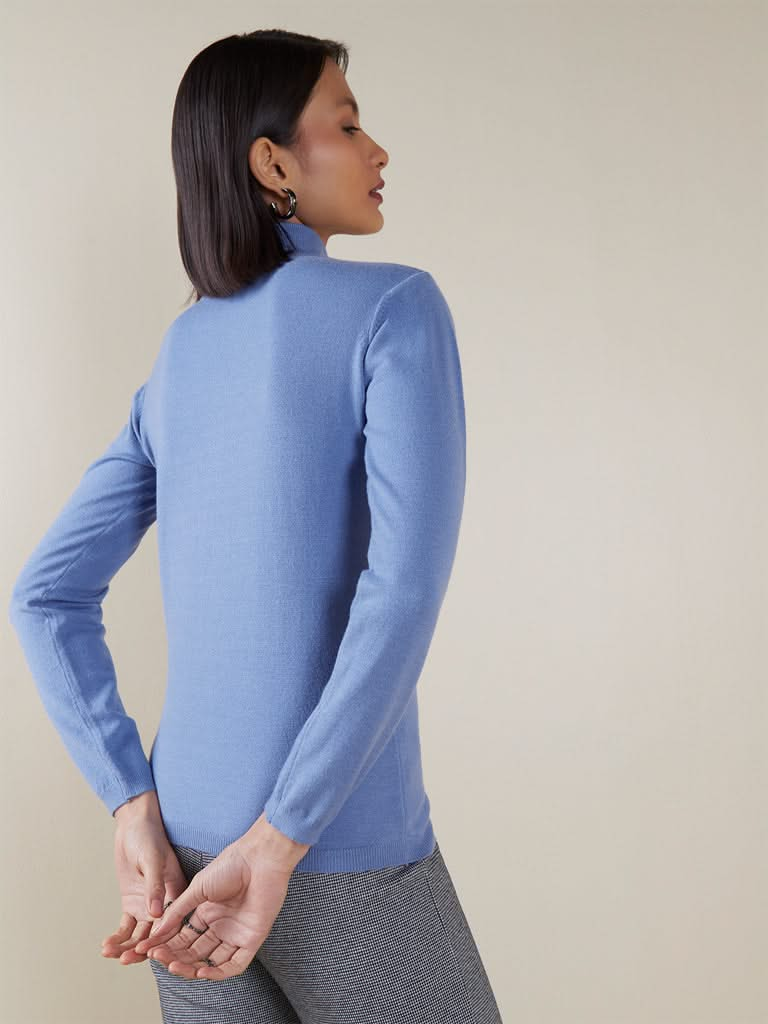 Wardrobe Blue Turtle-Neck Knitted Top