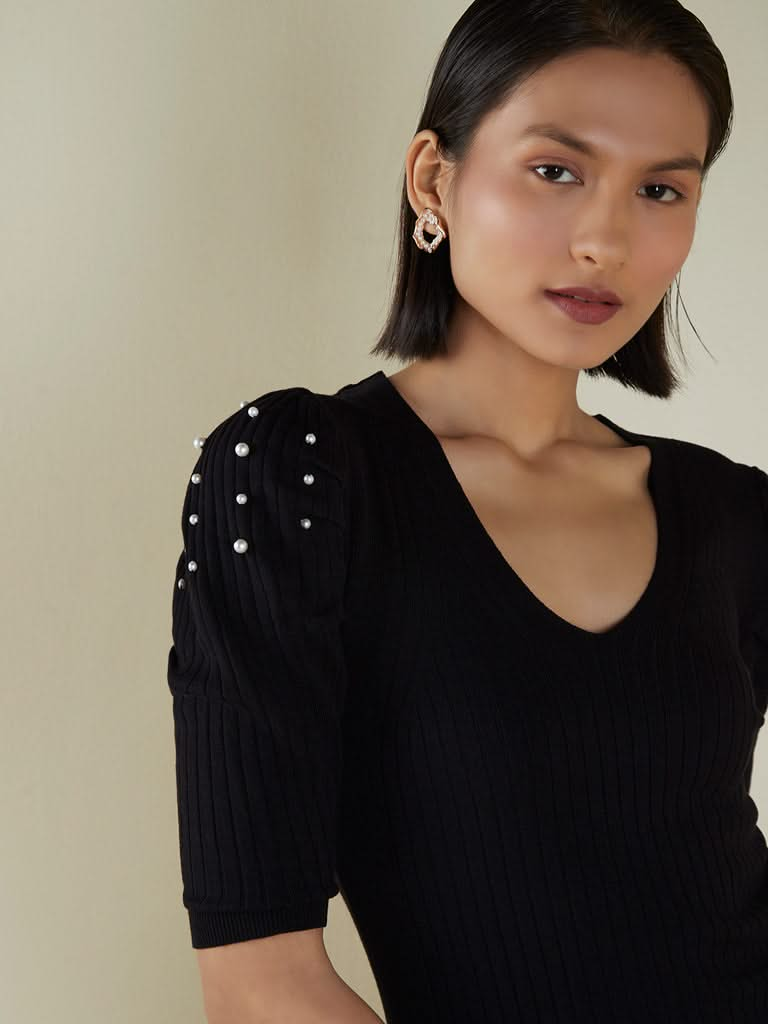 Wardrobe Black Pearl Detailed Knitted Amore Top