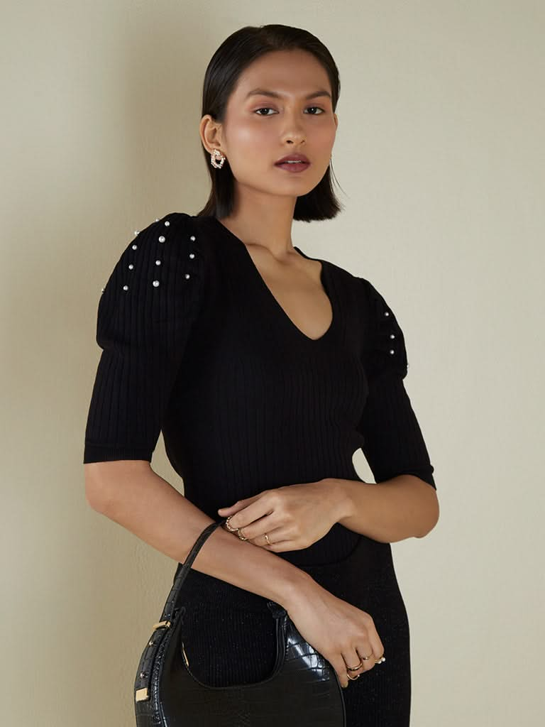 Wardrobe Black Pearl Detailed Knitted Amore Top