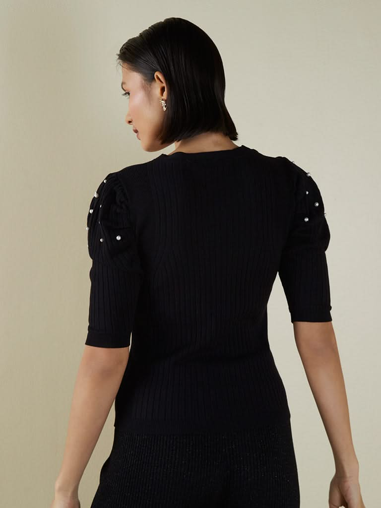 Wardrobe Black Pearl Detailed Knitted Amore Top