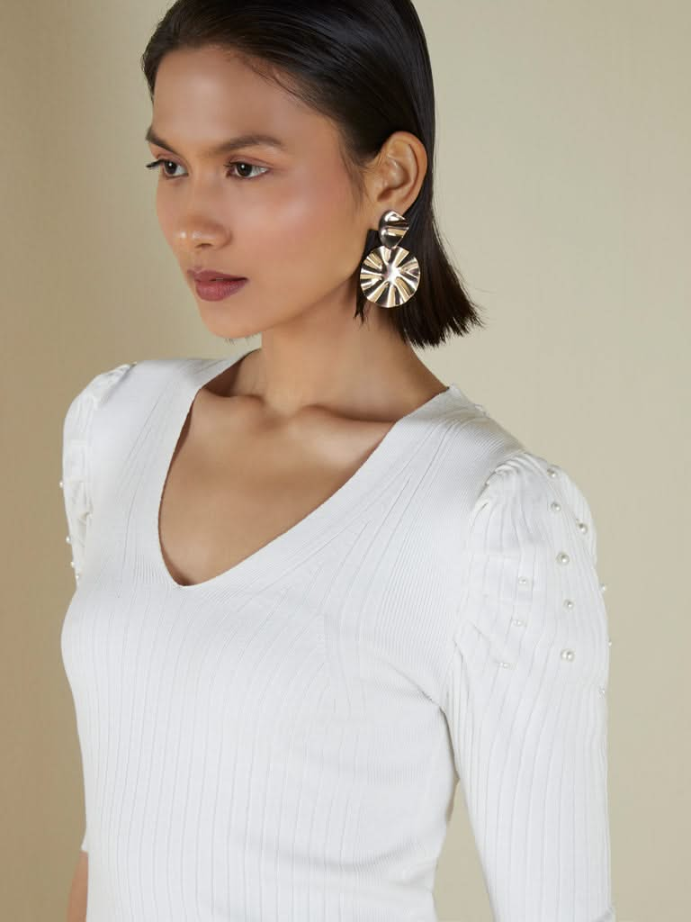 Wardrobe White Pearl Detailed Knitted Amore Top