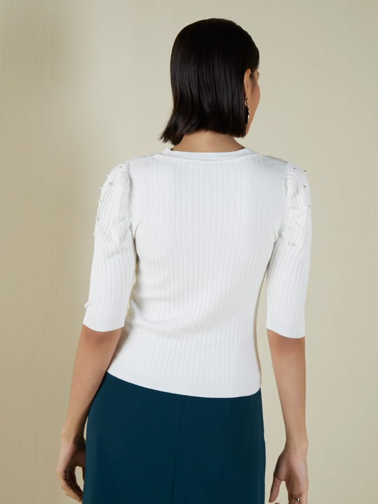 Wardrobe White Pearl Detailed Knitted Amore Top