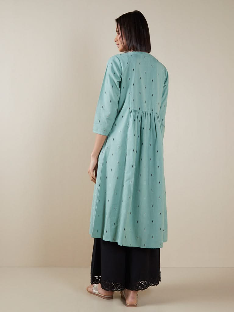 Utsa Turquoise Printed Fit-And-Flare Kurta