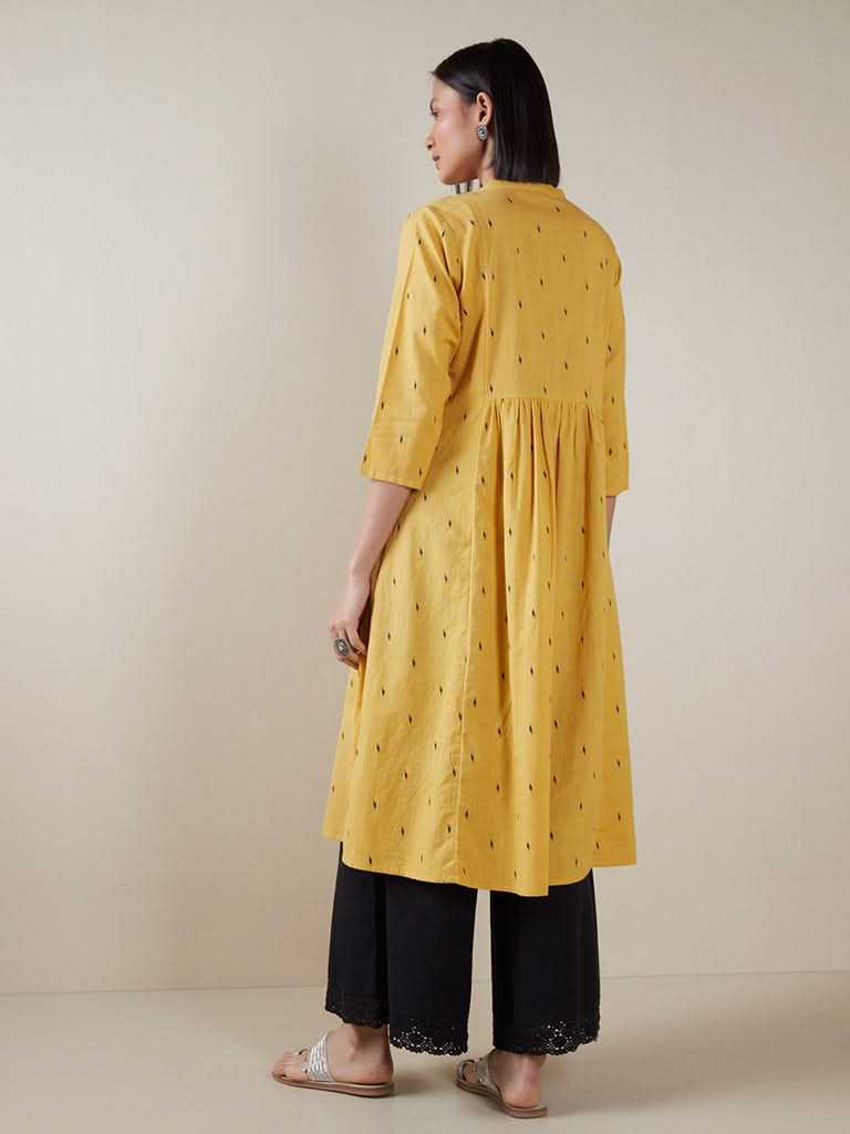 Utsa Yellow Printed Fit-And-Flare Kurta