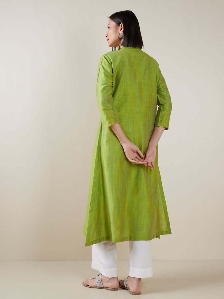 Utsa Lime Green Printed A-line Kurta