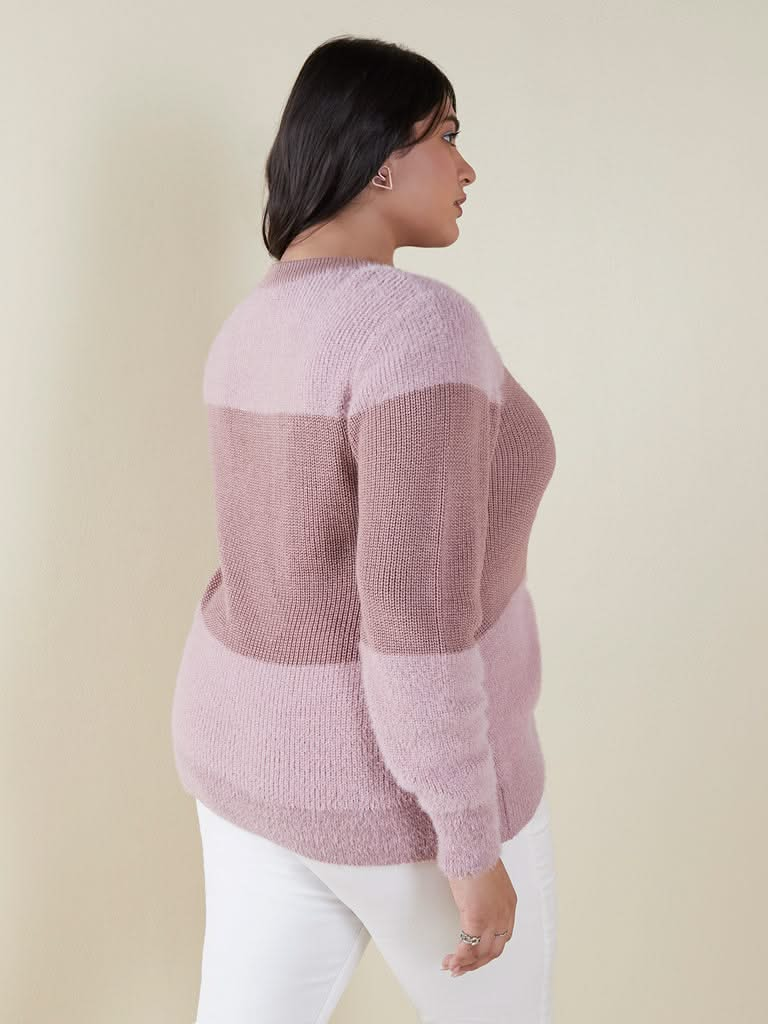 Gia Curves Mauve Colour-Blocked Knitted Top