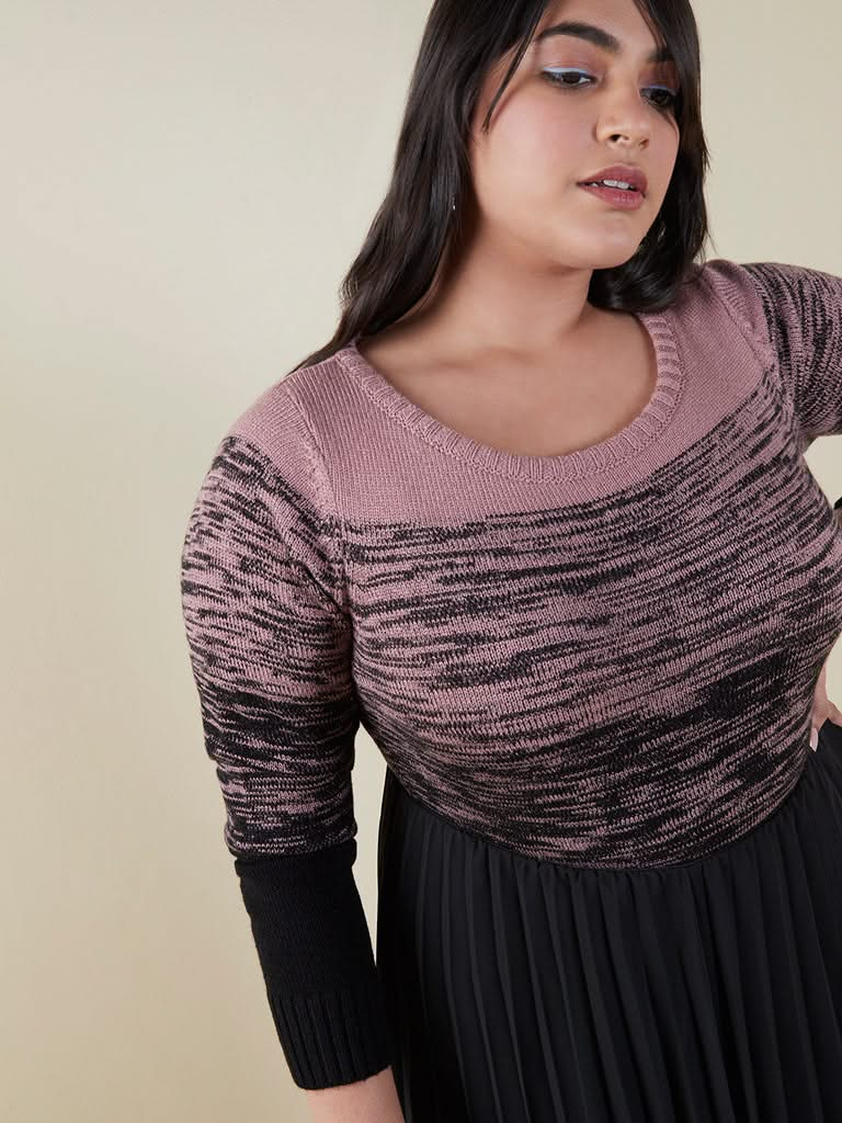 Gia Curves Mauve Colour-Block Sweater Top