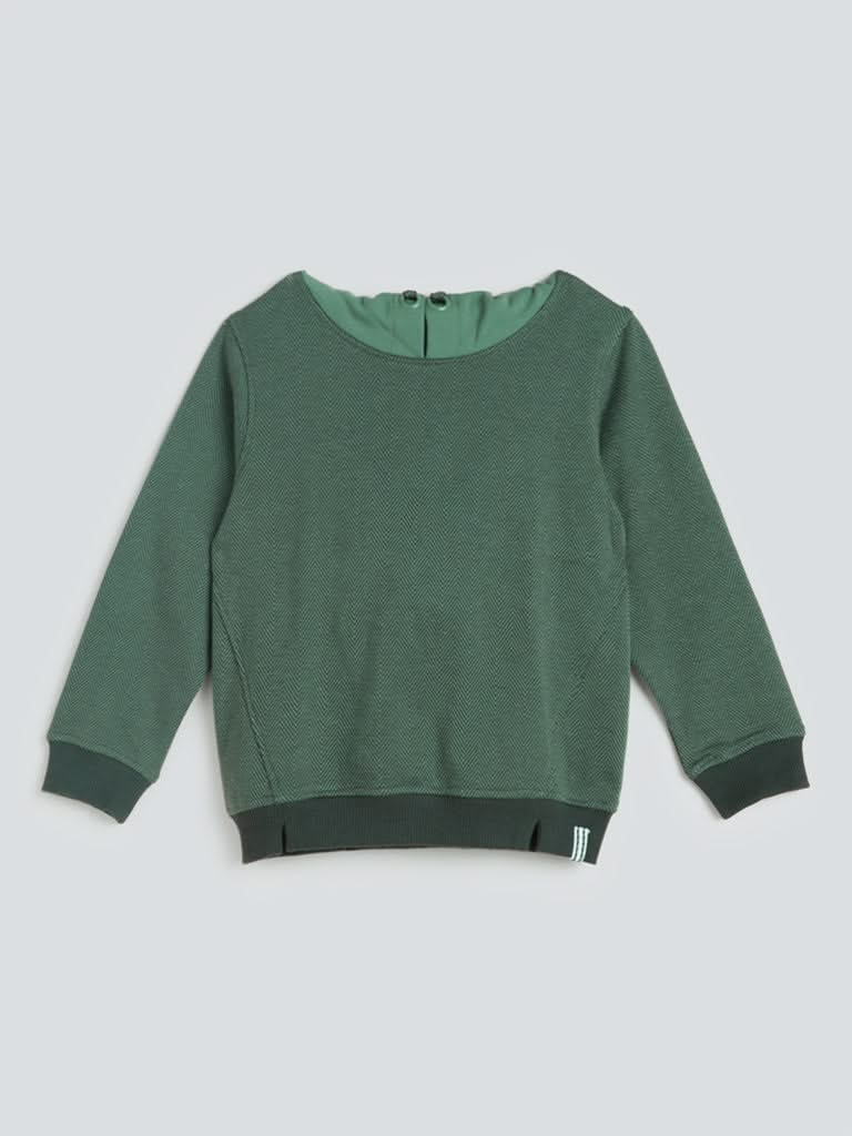 HOP Kids Green Colour-Block Hooded Sweatshirt