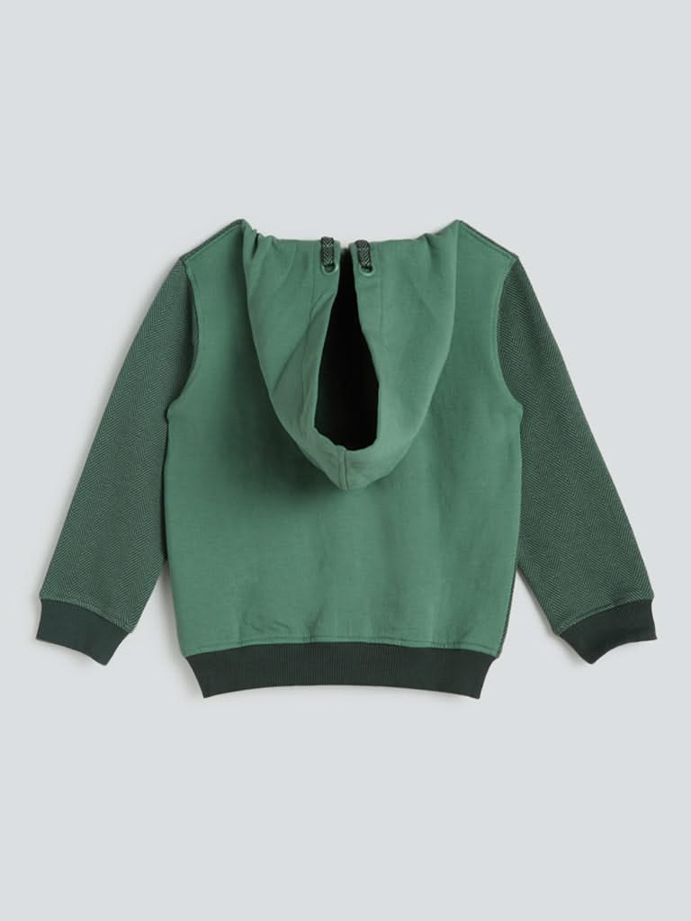 HOP Kids Green Colour-Block Hooded Sweatshirt