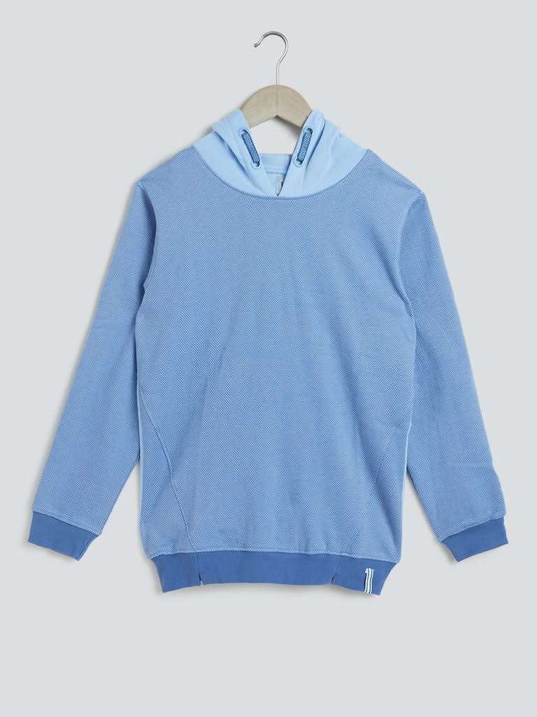 Y&F Kids Blue Colour-Block Hooded Sweatshirt