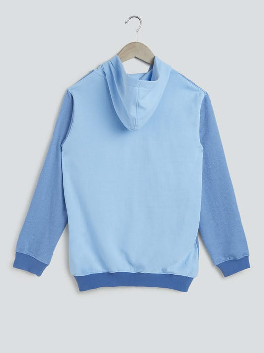 Y&F Kids Blue Colour-Block Hooded Sweatshirt