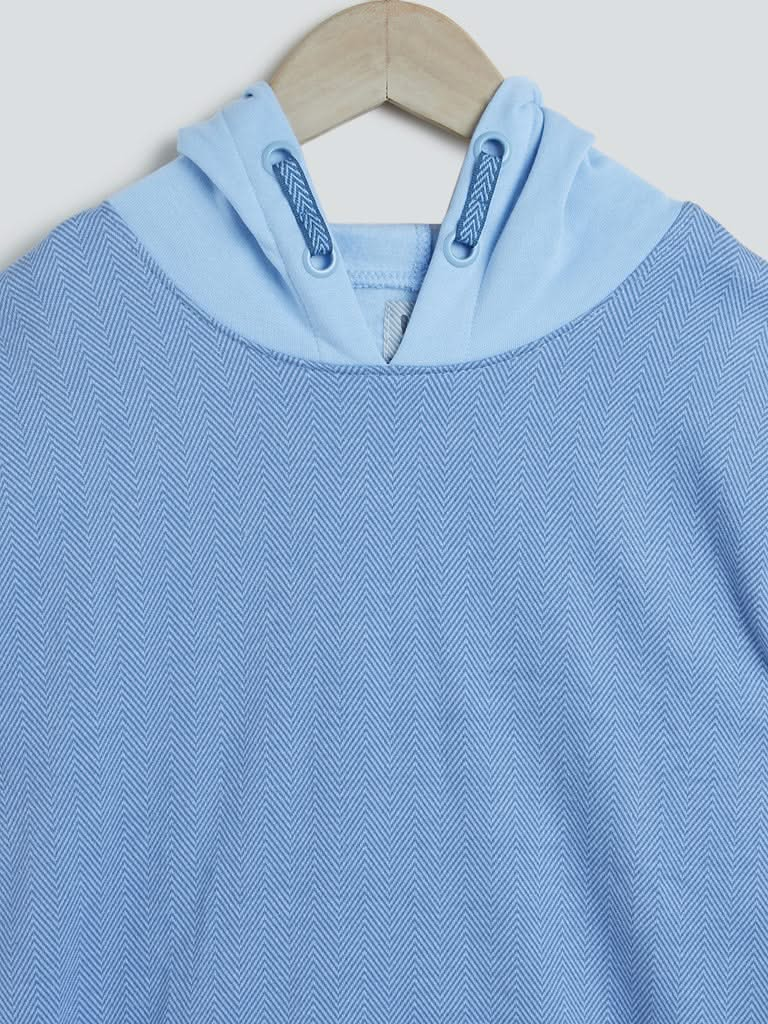 Y&F Kids Blue Colour-Block Hooded Sweatshirt