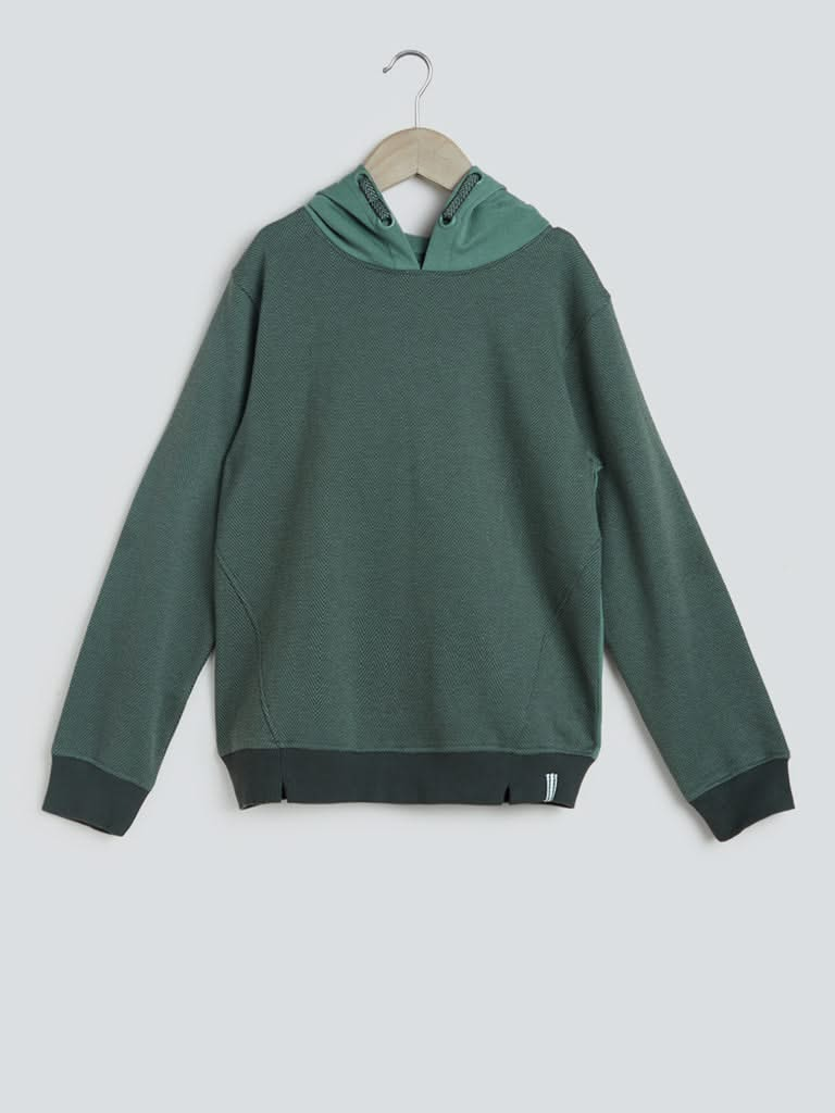 Y&F Kids Green Colour-Block Hooded Sweatshirt