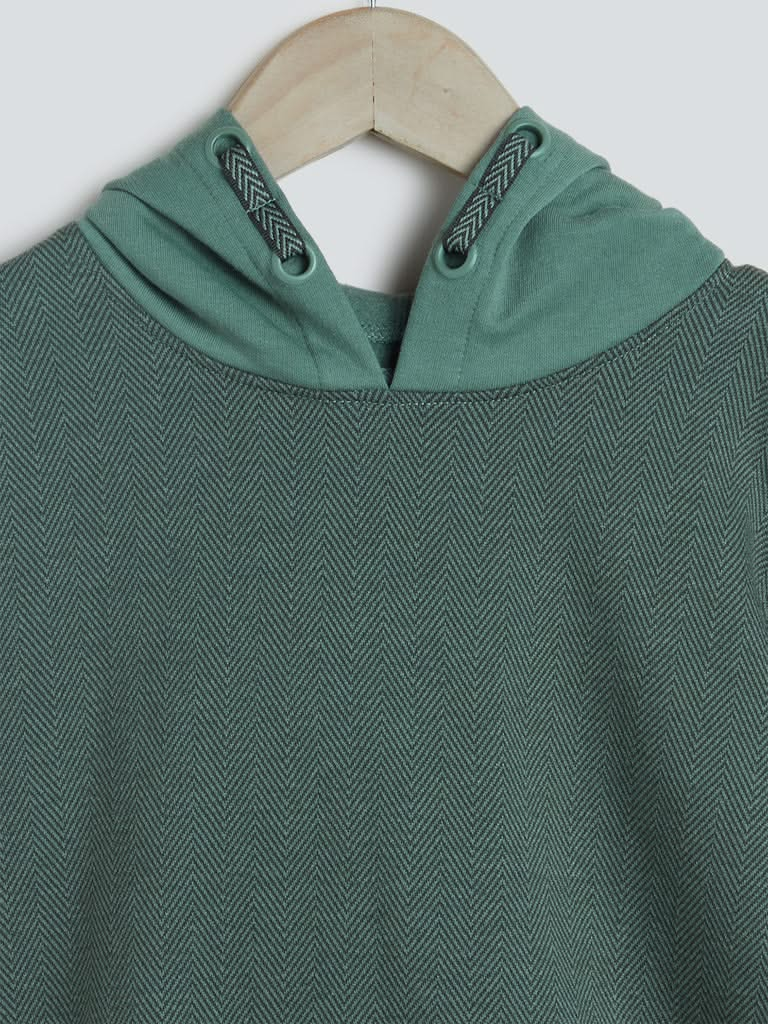 Y&F Kids Green Colour-Block Hooded Sweatshirt