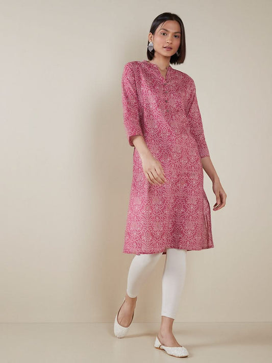 Utsa Pink Bandhani Print Straight Kurta