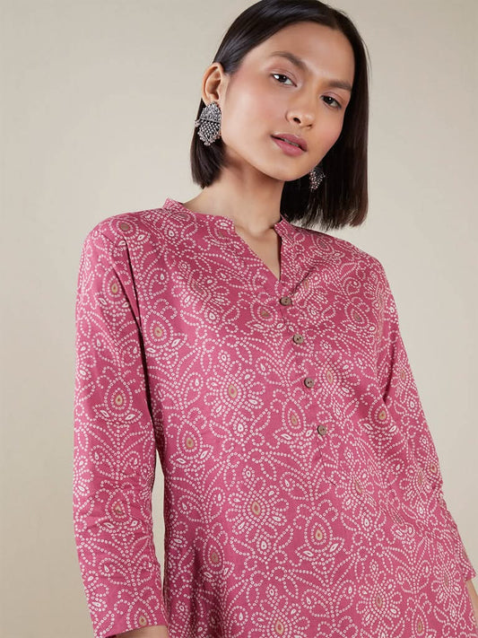 Utsa Pink Bandhani Print Straight Kurta