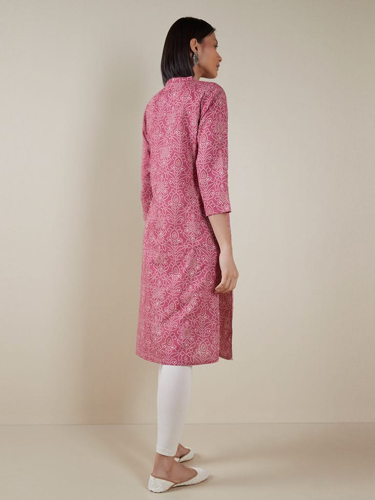 Utsa Pink Bandhani Print Straight Kurta